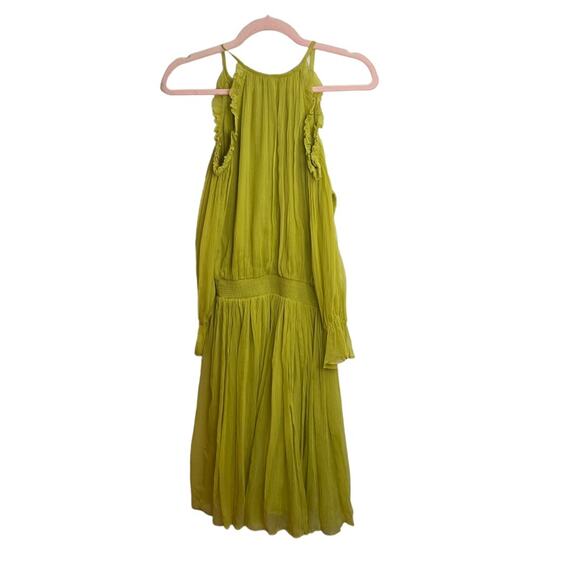 Label Ritu Kumar Yellow Green Cold Shoulder Dress - Picture 2 of 8